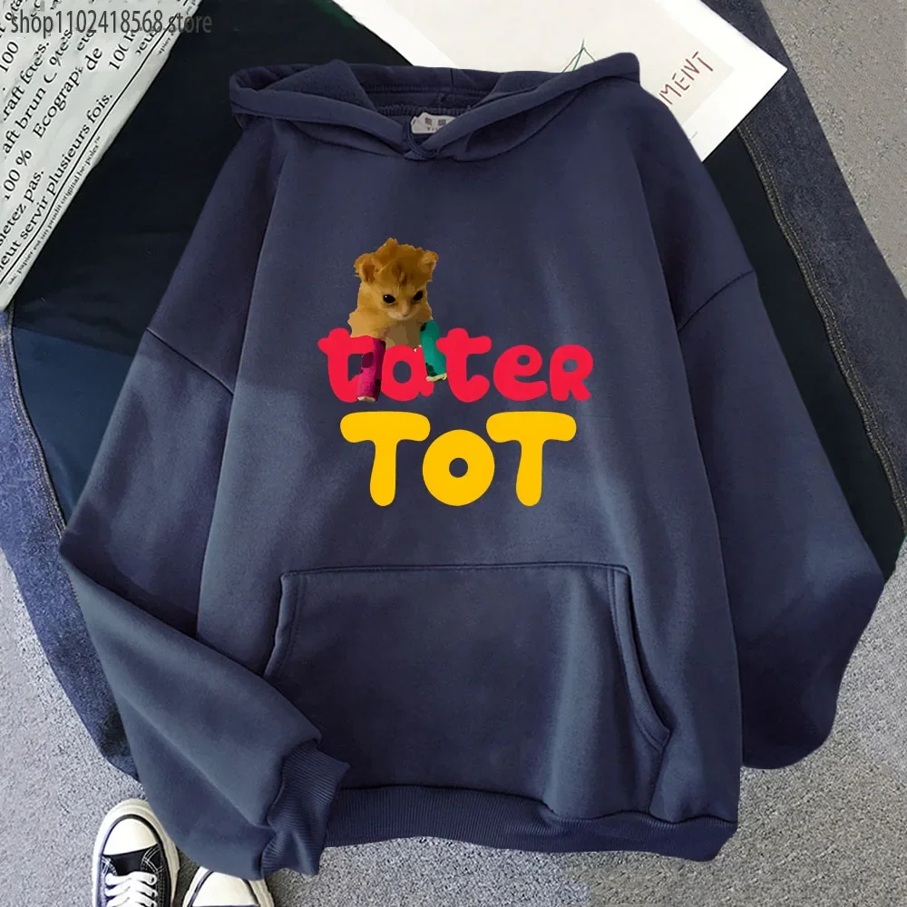 

Cute Cartoon Cat Hoodie Tater Tot Sweatshirt Kawaii Animal Print Clothes Autumn Winter Pullover Women Casual Y2k Streetwear Men