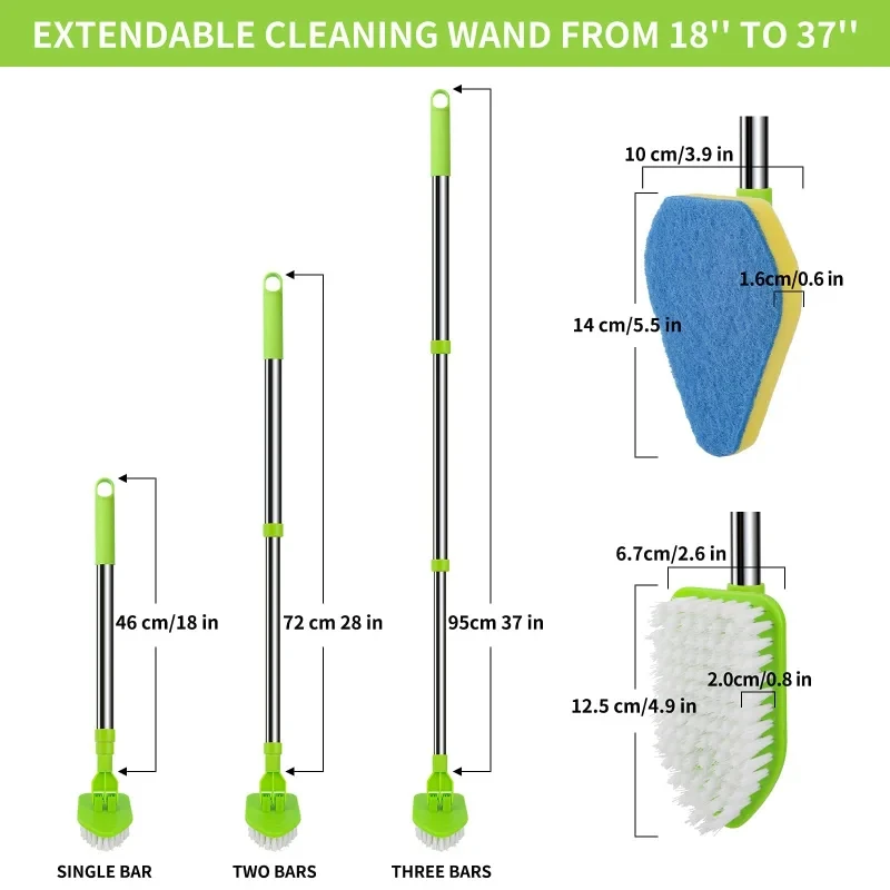 Extendable Triangle Brush Long Handle Scrubber Sponge Telescopic Glass Wiper Floor Bathroom Bathtub Tile Cleaning Tool