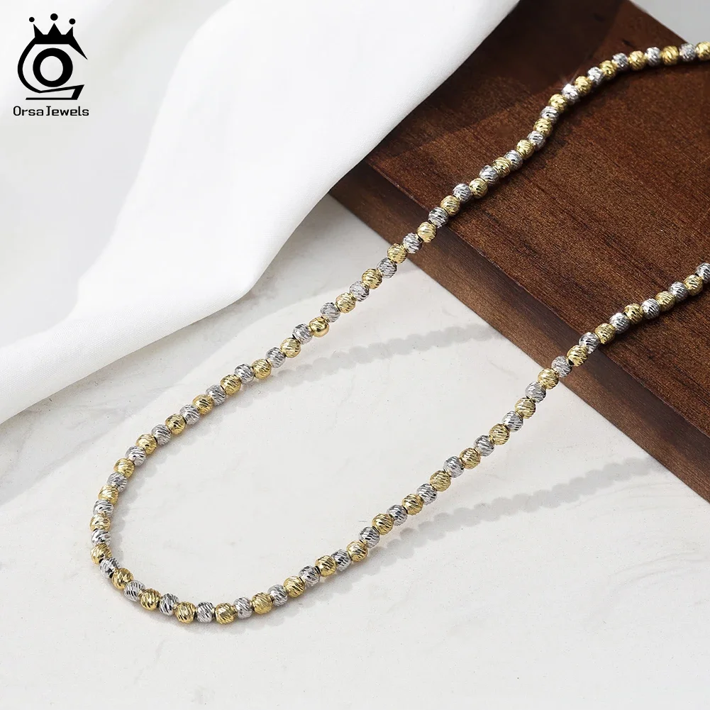 

ORSA JEWELS Genuine 925 Sterling Silver Beaded Chain Necklace for Women Personalized Choker Holiday Accessories Gift GAN10