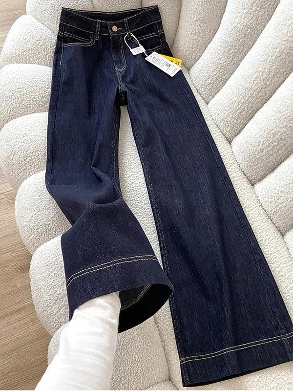 

Spring New Denim Blue High Waist Wide Leg Micro Flared Jeans Women's Loose Slimming Floor-Length Straight Leg Pants