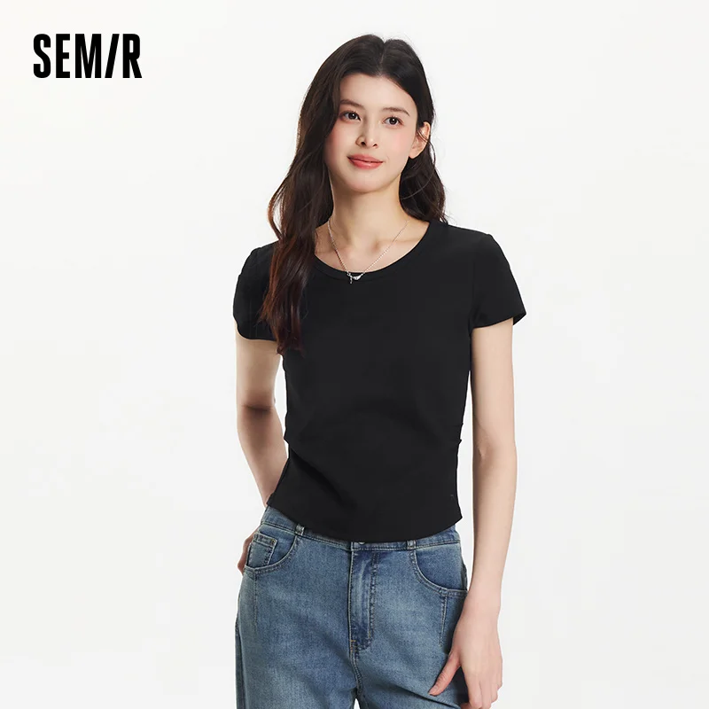 Semir تي شيرتات قصيرة الاكمام المرأة اقتصاص سليم صالح الكتف صالح تصميم 2025 جديد الصيف المطرزة تنوعا لملابس أنيقة #2