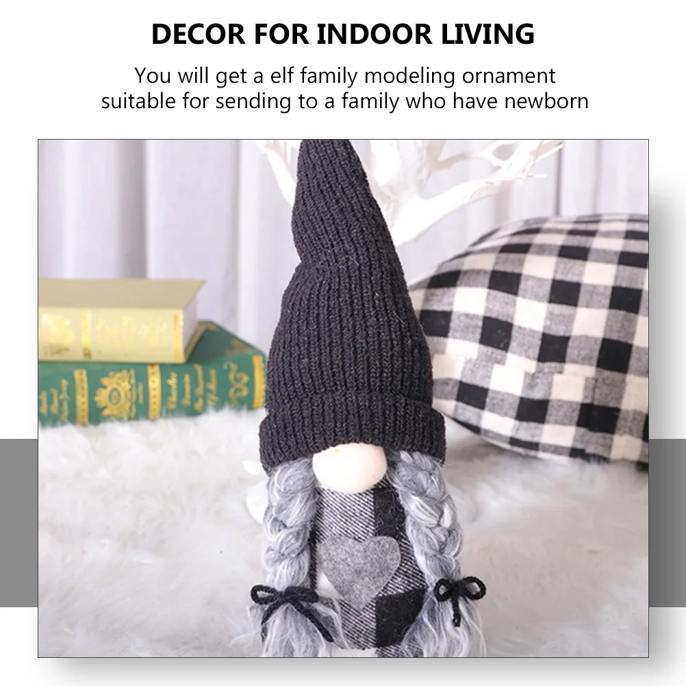 

3pcs Family Decor Craft Cloth Gnome Set Black White Grid Faceless Design Home Art Scene Decor Tabletop Photo Prop Xmas Accessory