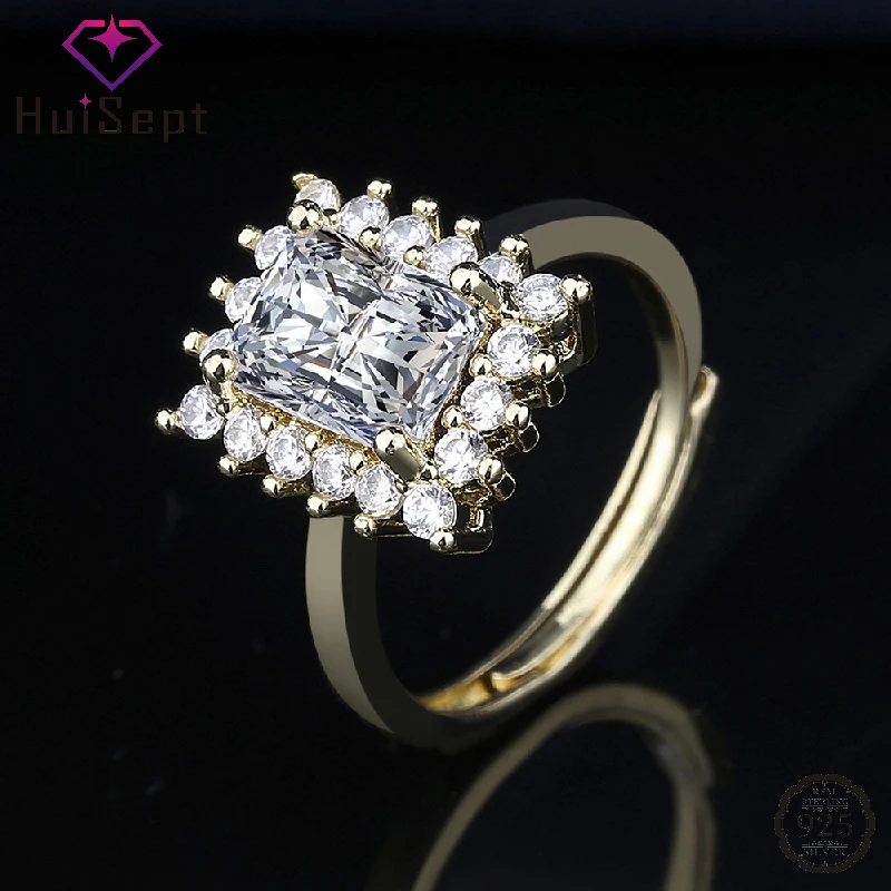 

HuiSept Zircon Gemstone Silver 925 Jewelry Ring Accessories for Women Wedding Engagement Party Bridal Promise Gift Finger Rings