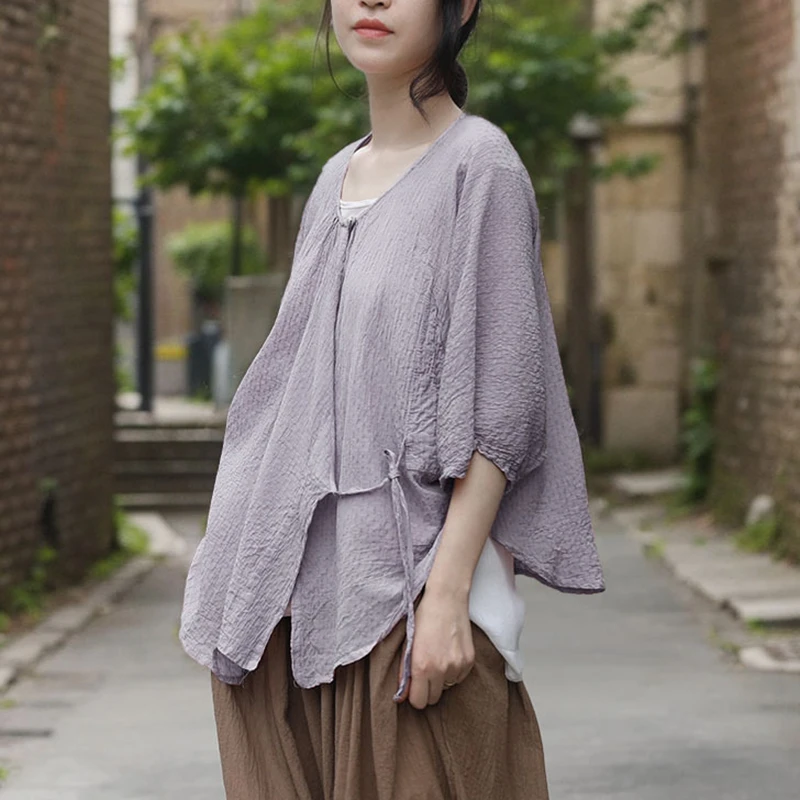 Frauen Casual Bluse Shirt Neue Ankunft 2025, Sommer Vintage Stil Oansatz Einfarbig Lose Bequeme Weibliche Tops Shirts M1500