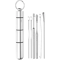 Kit completo riutilizzabile per curette a spirale da 6 pezzi, set per la pulizia dell'orecchio con cucchiaio, detergente efficiente per la rimozione del cerume, rimozione del cerume 6 in 1