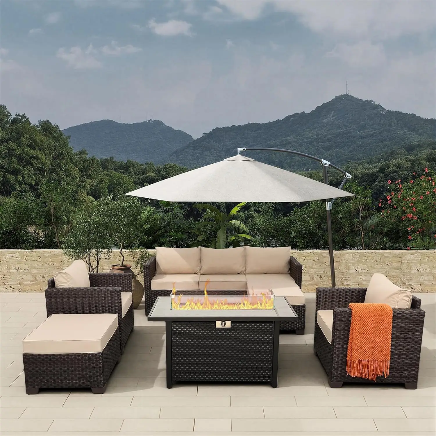 Patio Furniture Set 6-Piece Wicker Sofa With 45