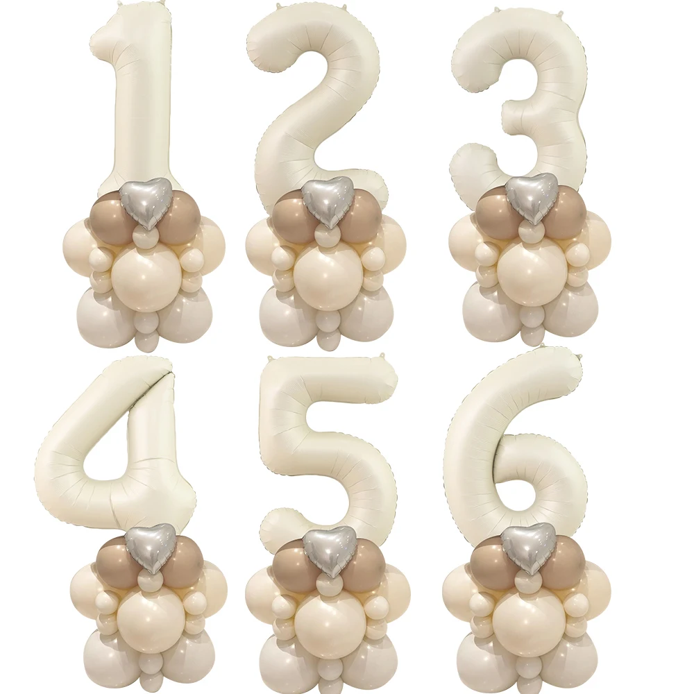 24pcs/set Balloon Tower with Beige Foil Number Balloon for 30 40 50 Kids Happy Birthday Party Decorations DIY Party Supply