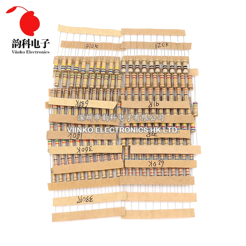 1220pcs 1W Kit de resistor de filme de carbono 5% Conjunto de sortimento de resistência 122valuesX10pcs 0,33R - 2,2M ohm Pacote de amostra