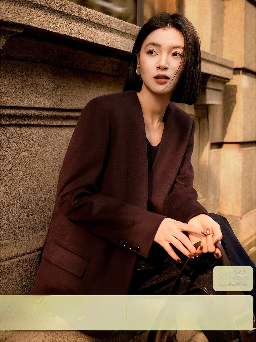 

Exquisite Woolen Suit by Xhange Luxury Camere Wool Nel Commute Sle Women's Faion Warm Long Sve Pure Color