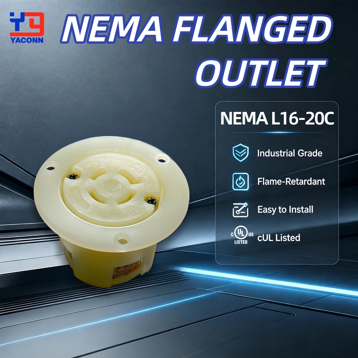 Flanged Outlet Receptacle 20A 480V Industrial Grade 3 Pole 4 Wire Outlet Fits RVs, Generators, Siding and Boat