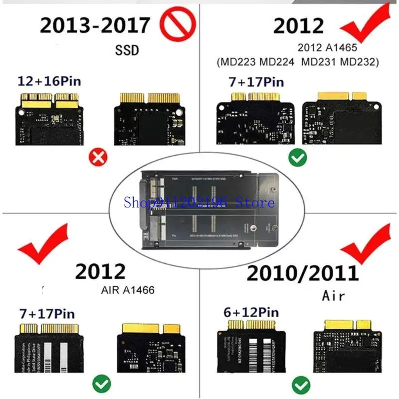 P82A Replacement 12+6Pin SSDs Converter Adapter Card Serial ATA for 18+8Pin 2012