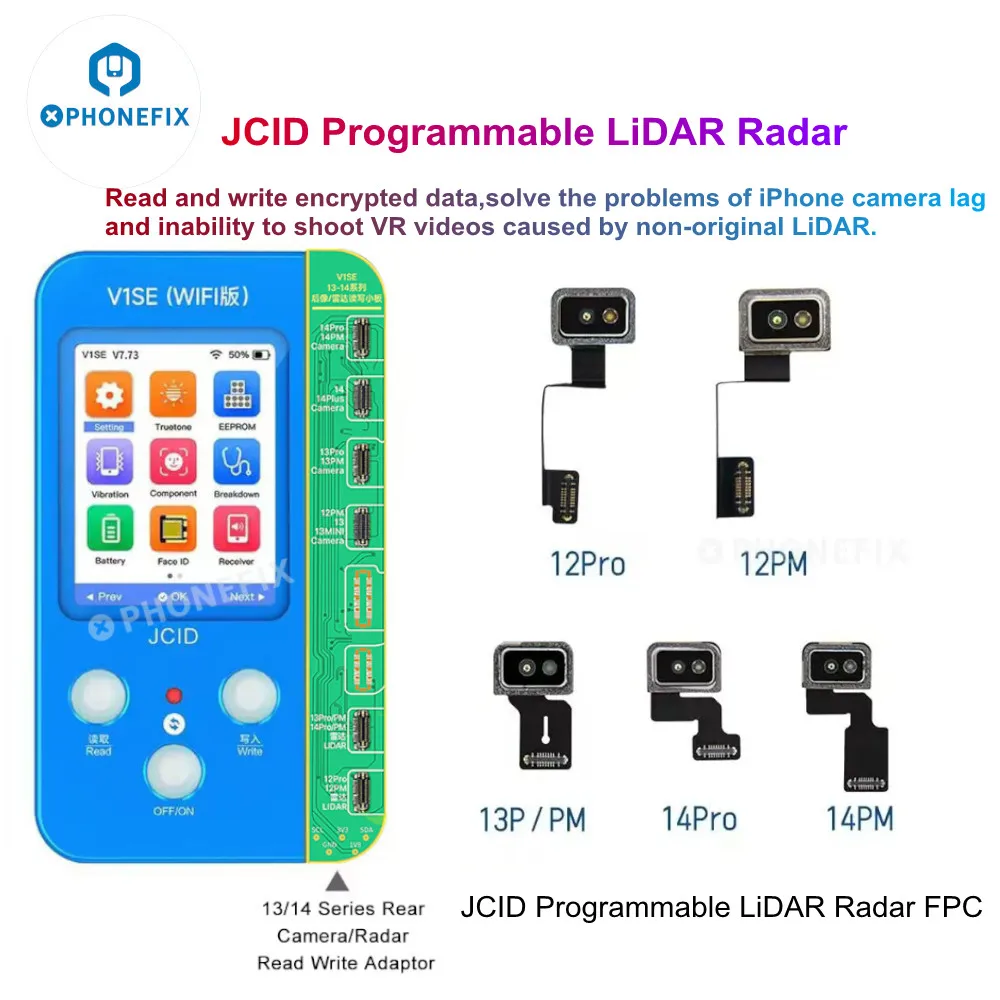 JCID V1SE V1S PRO Programmable LiDAR Radar FPC Flex Cable Camera Read Write Adaptor For iPhone 12 Pro13 14 Pro Max Camera Repair