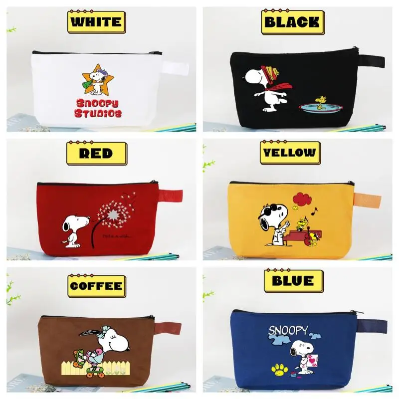 Kawaii Snoopy Canvas Zipper Storage Bag Cosmetic Stationery Coin Purse Portable Daily Organizer Holiday Collectible Gift