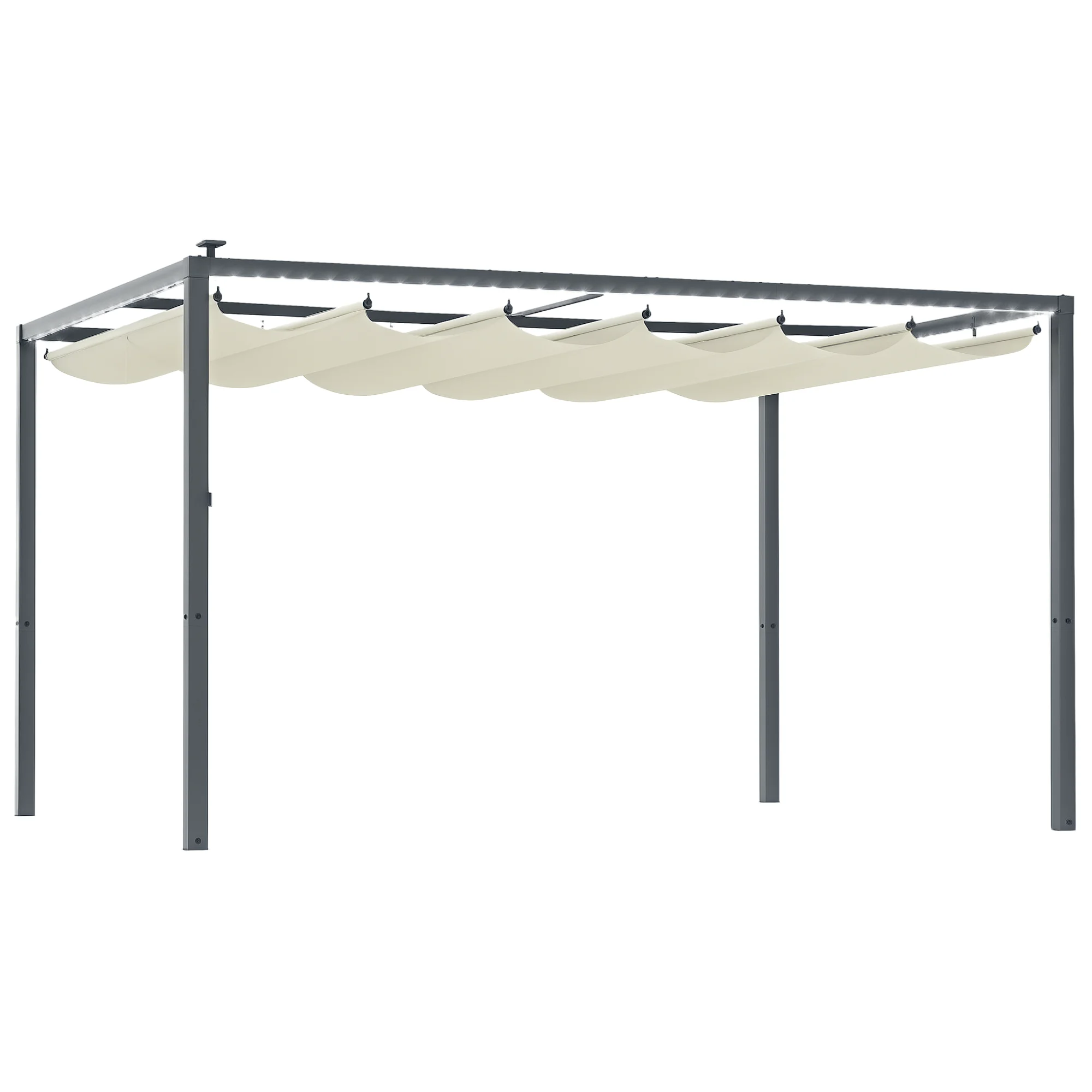 Outsunny Pérgola de Aluminio 4x3 m con Luces LED Techo Retráctil Crema y Gris
