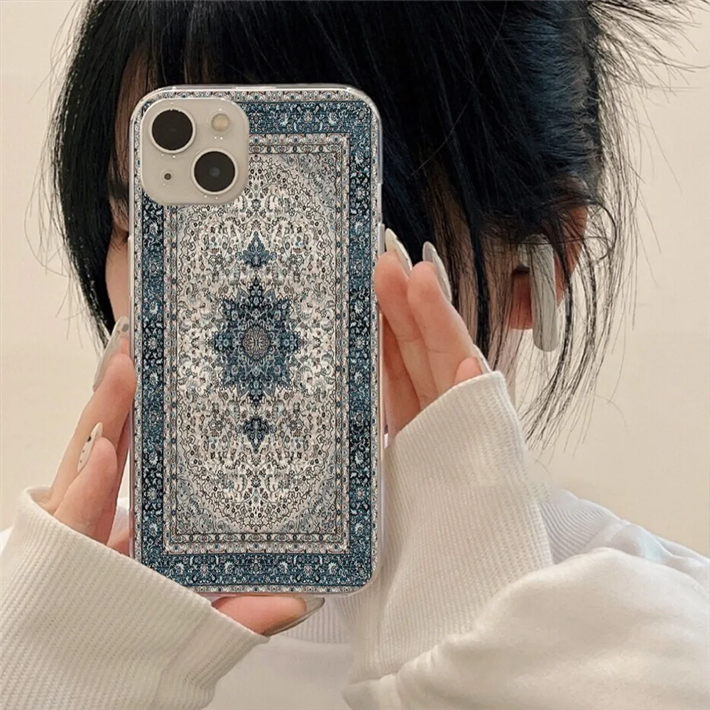 Persian carpet Floral pattern Phone Case For Iphone 15 11 13 14 Pro Max 7 8 Plus X Xr Xs Max Se2020 12mini Transparent Cover