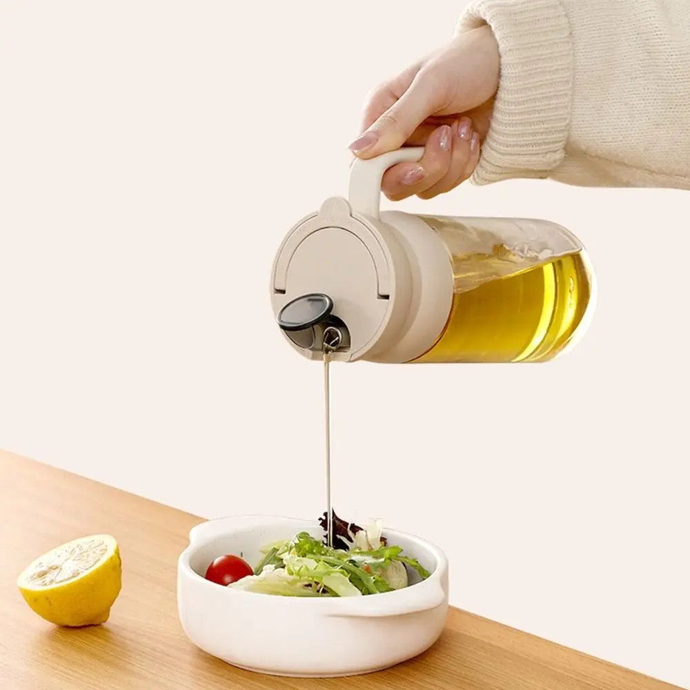 600ML Glass Oil Bottle Large Capacity Leak-Proof Soy Sauce Dispenser Automatic Opening and Closing Refillable Vinegar Container