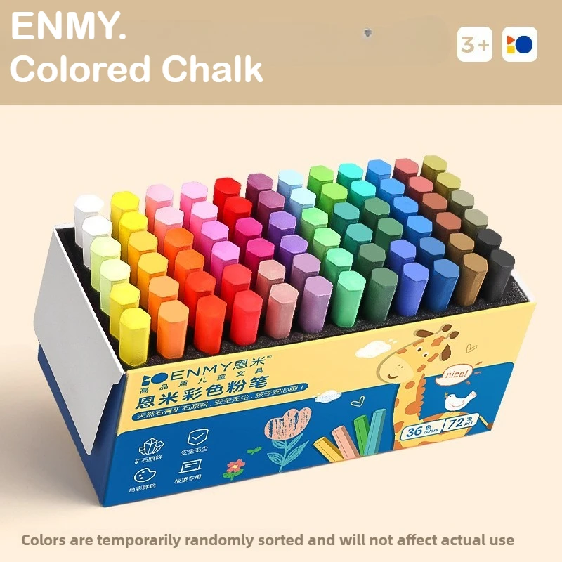 ENMY 12/36 Colors Non-Dusty Vibrant Bright Color Chalk Dustless Safe Chalk Art Drawing for Teacher Kids School Supplies