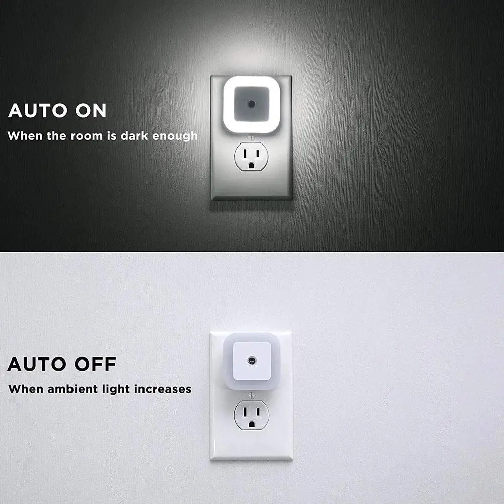 Wall Plug LED Night Light Smart Night Sensor Round Square Lamp For Bathroom Home Kitchen Hallway Staireway Bedroom Nightlight