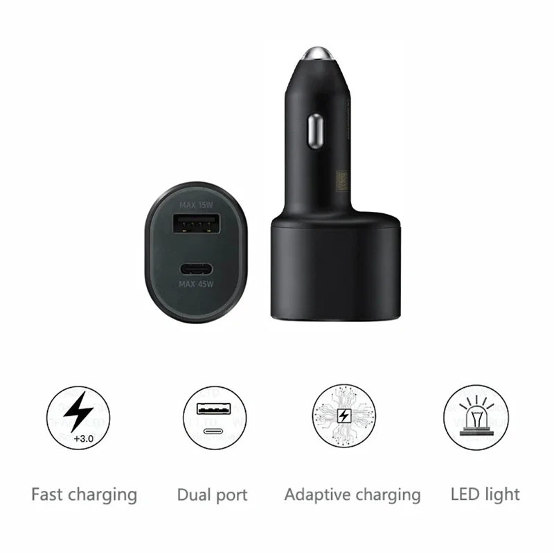 USB Car Charger Super Fast Charging 45W 15W Dual Port C PD Auto Car Charger Suitable For Apple Huawei Samsung Car Charger
