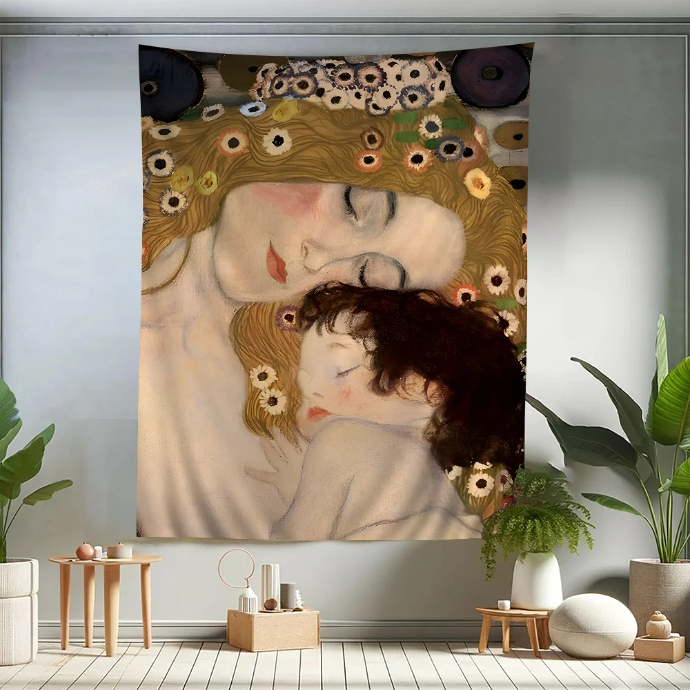 Gustav Klimt Freya Tears Kiss Figure Hanging Bohemian Tapestry Cheap Hippie Wall Hanging Bohemian Wall Tapestries Mandala