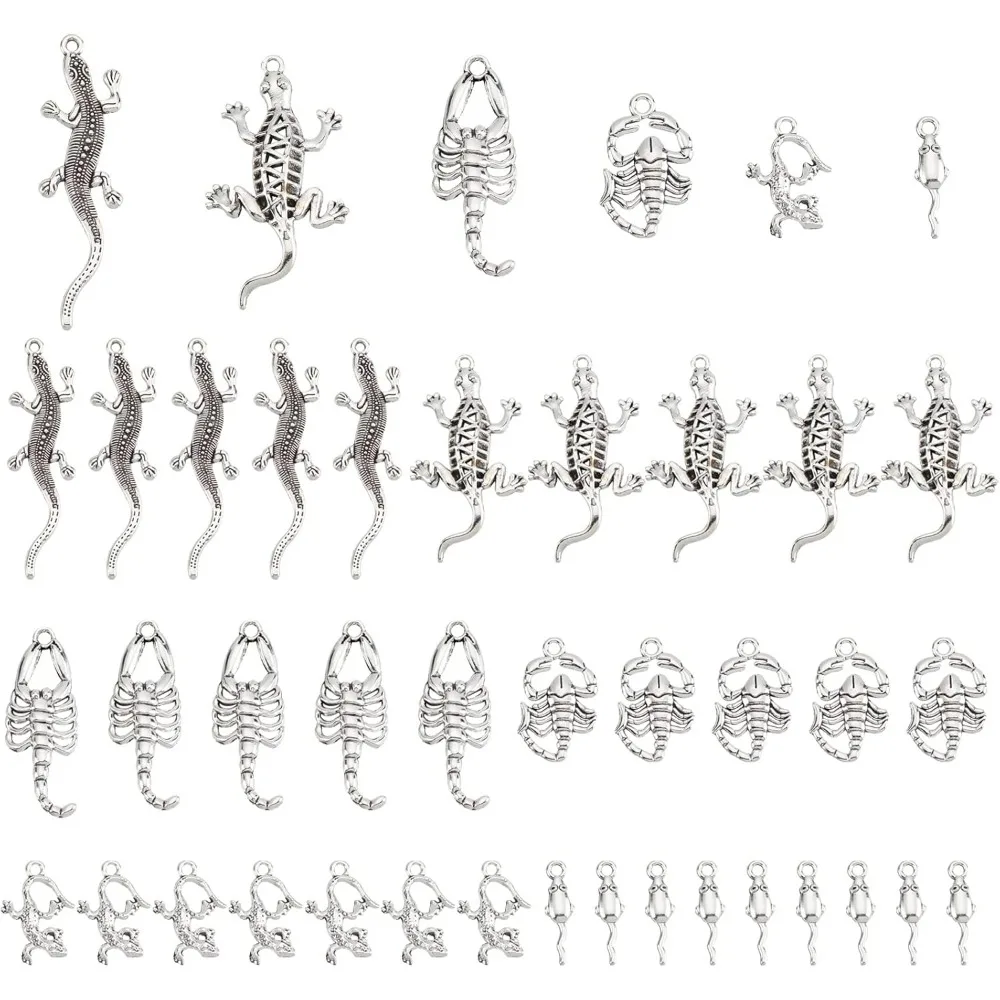 

60 шт., 6 стилей, подвески в виде змеиной ящерицы, подвески в стиле панк, животные, скорпион, счастливые подвески, подвески из сплава для изготовления ювелирных изделий своими руками