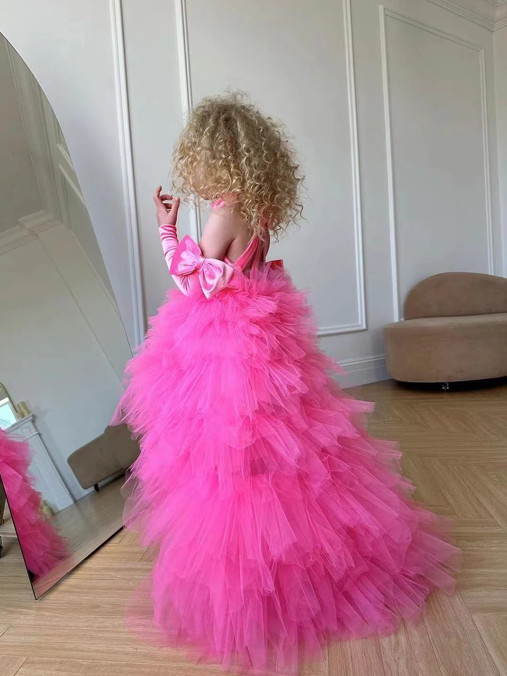 Flower Girl Dress for Wedding Velvet Sleeveless Tulle Elegant Piano Performance Dress Birthday Party First Communion Gown Custom