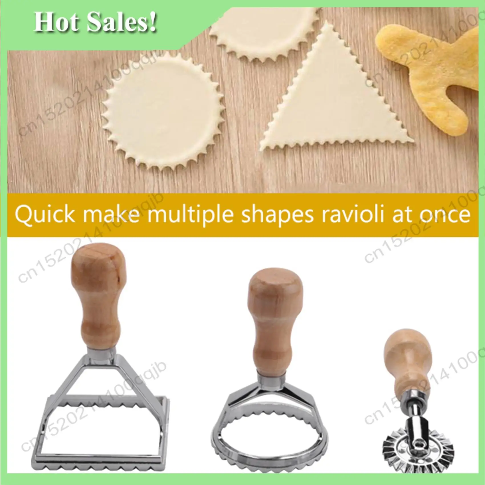 -FDDT Ravioli Stamp Maker Cutter With Roller Wheel Set, Mold With Wooden Handle For Fluted Edge, Pasta Press Kitchen Attachment