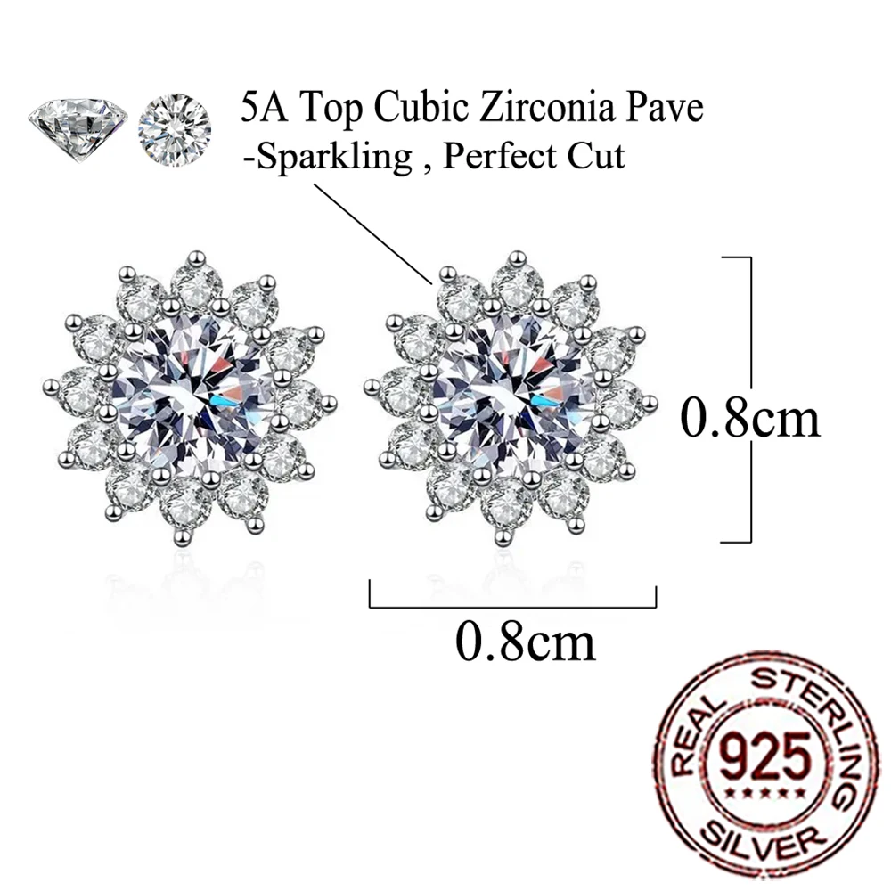 CWWZircons S925 Sterling Silver Chic Flower Shaped Cubic Zircon Big Stud Earrings for Women Evening Party Jewellery Gifts SE068