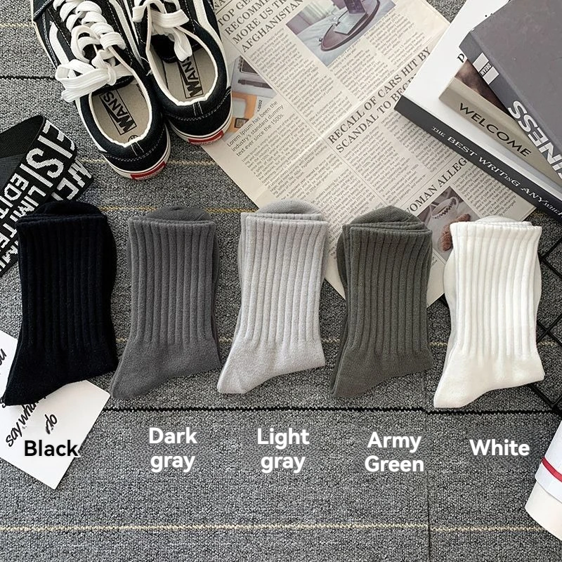 5 Paar Business-Socken aus schwarzer Baumwolle für Herren und Damen, mittellang, weich und warm, einfarbig, für Herbst/Winter, Weihnachtsgeschenk