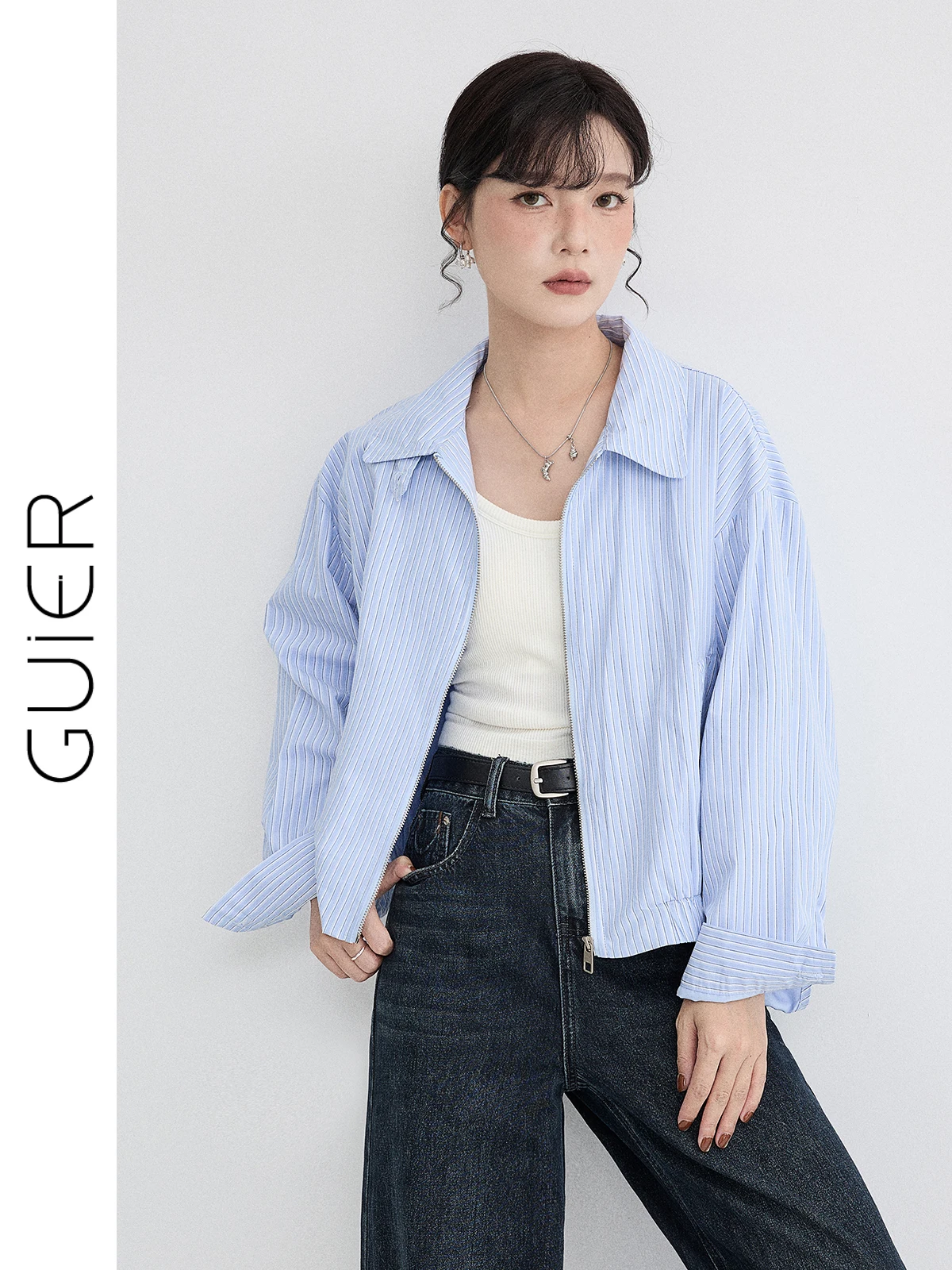 

Женская полосатая куртка Guier, повседневная, весна 2026, новинка, универсальная, из высококачественной ткани, с длинными рукавами, на молнии