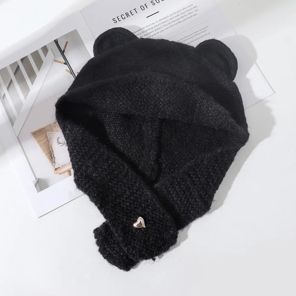Fashion Cute Bear Ear Knitted Hats for Men Women Y2K Outdoor Windproof Ski Bomber Hat Winter Ear Protector Warm Beanie Skull Hat