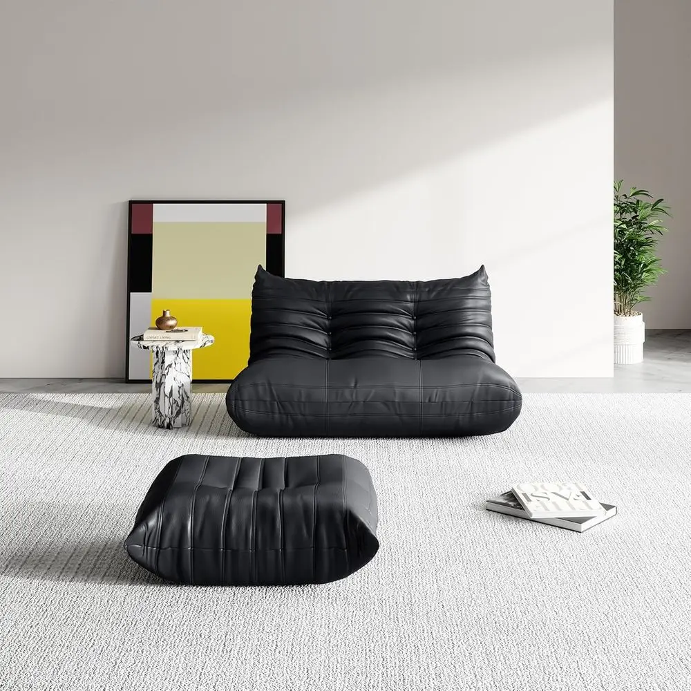 

Large Leather Bean Bag Lounge Couch for Adults, Ideal for Living Room, Bedroom, or Dorm, Black