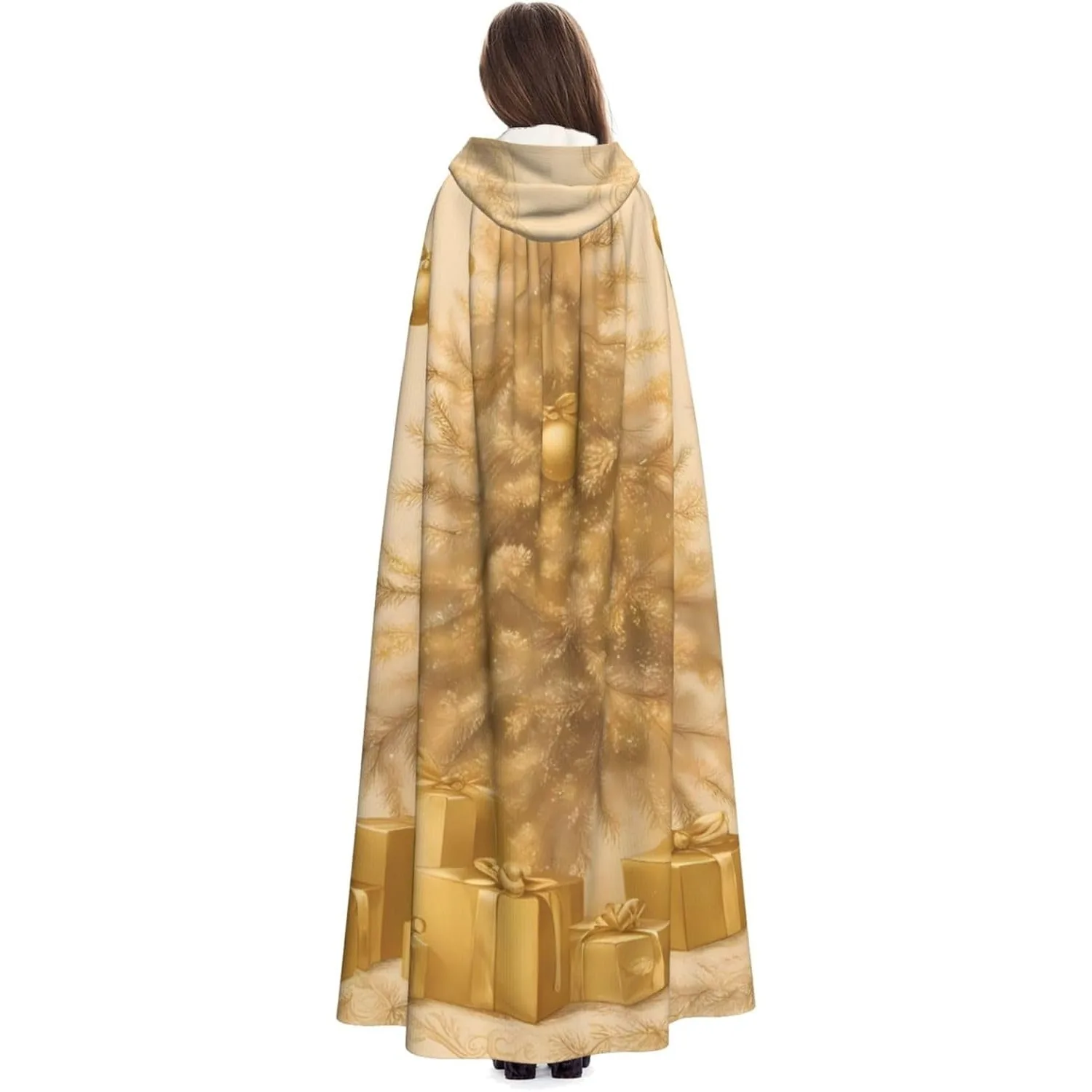 

Gold silk christmas Prints Adult hooded cape Hooded Cloak Suitable for Halloween, cosplay costumes, Christmas parties