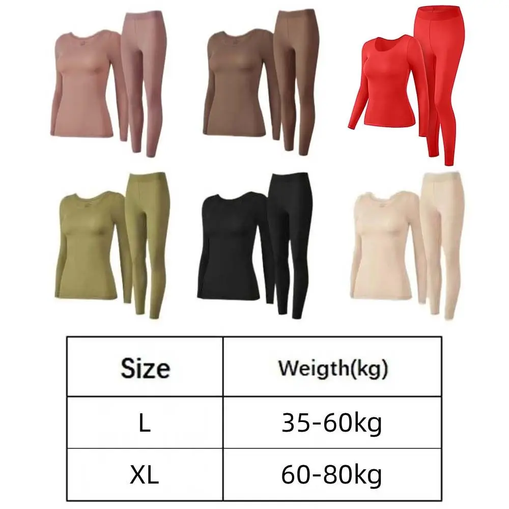 Ultradünne Damen-Thermokleidung Set aus Oberteil und Hose mit Rundhalsausschnitt, unsichtbare Thermo-Unterwäsche, wärmeisolierend, lange Hose – Detail 1