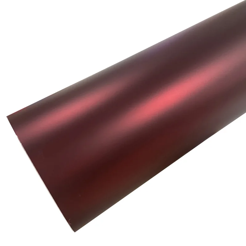 

PET Ghost Satin Chrome Romance Red Vinyl Wrap Film Self Adhesive Wine Red Auto Car Wrapping Decal