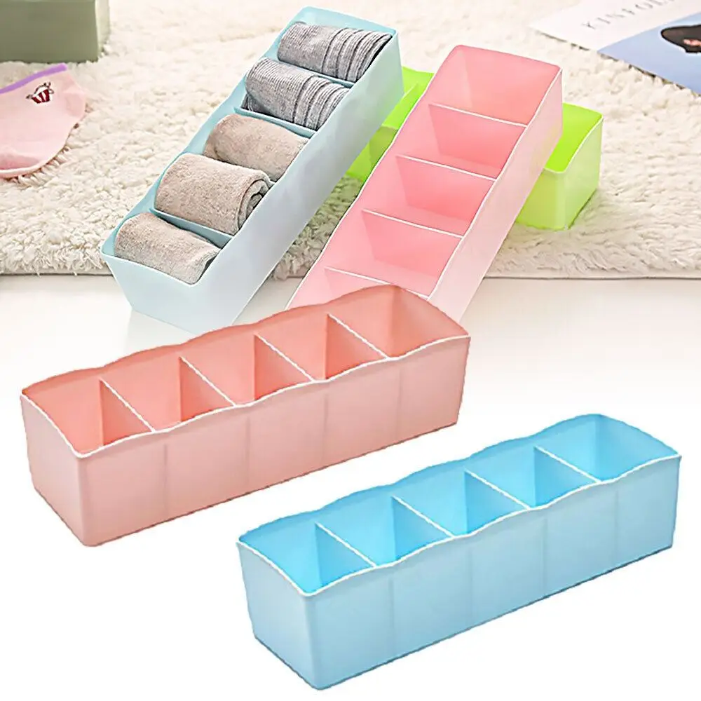 Five Grid Sundries Storage Box Multifunctional Stackable Storage Container Drawer Divider Box PP Household Underwear Socks