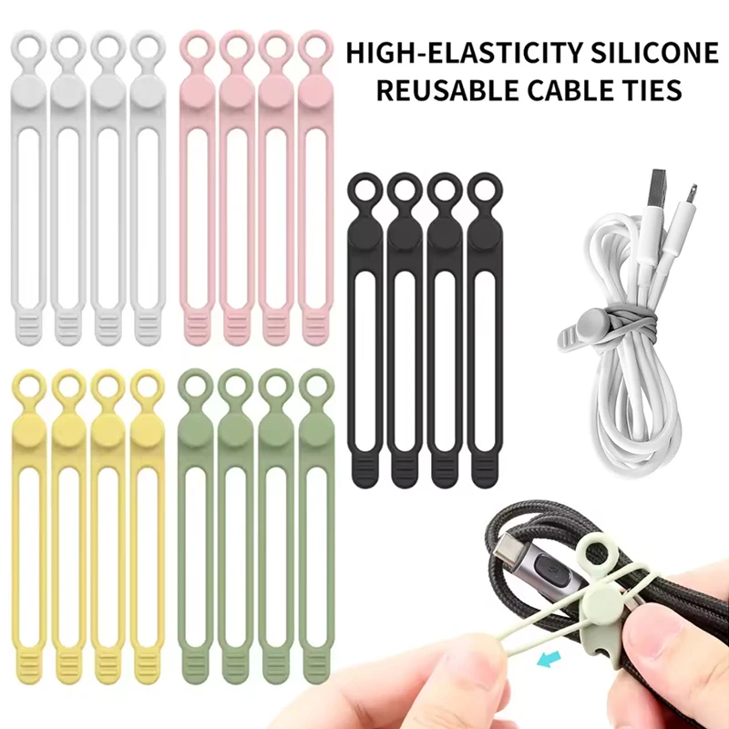 Cable Organizer Silicone Reusable Elastic Cable Ties Cute Wire Cord Straps Data Cable Sorting Storage Office Home Daily Supplies
