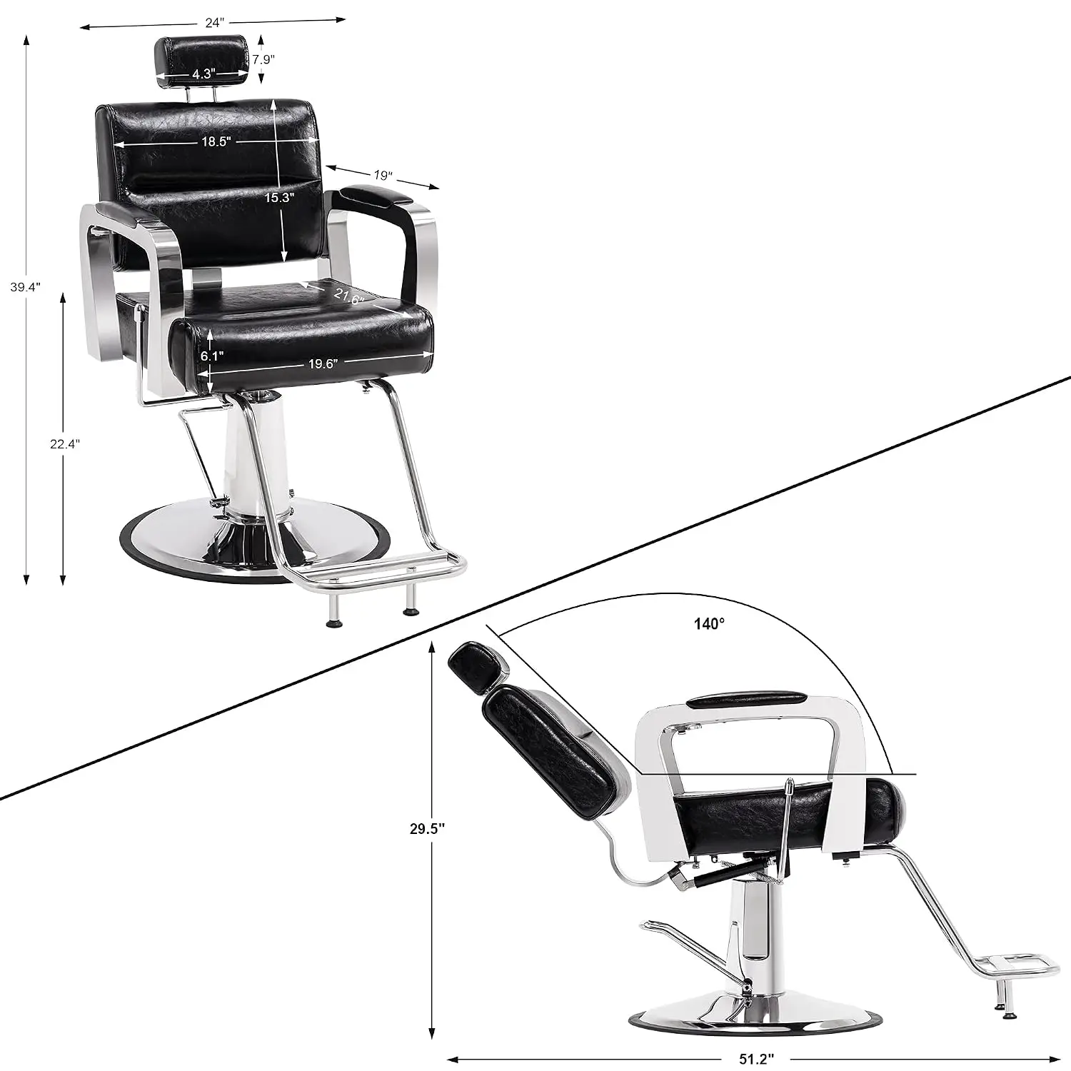 Antique Reclining Barber Chair & Salon Styling Chair, Classic Design for Professional Hair Salon Use, Black, Customized