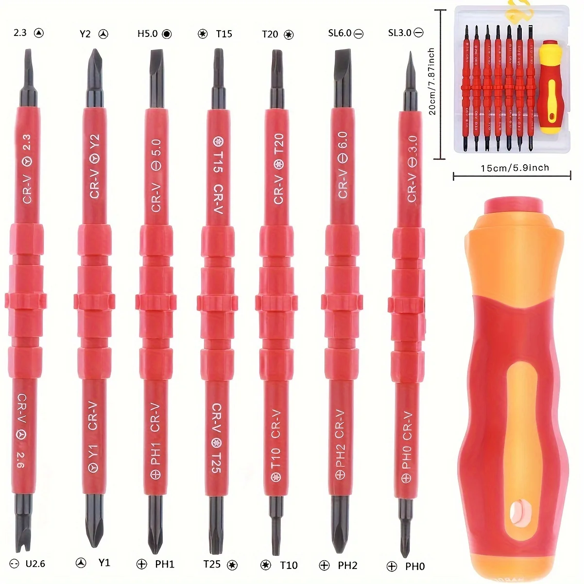 1 Set 7 In 1 500V Changeable Insulated Screwdrivers Set, With Magnetic Phillips And Slotted Bits, Electrician Tools Kit