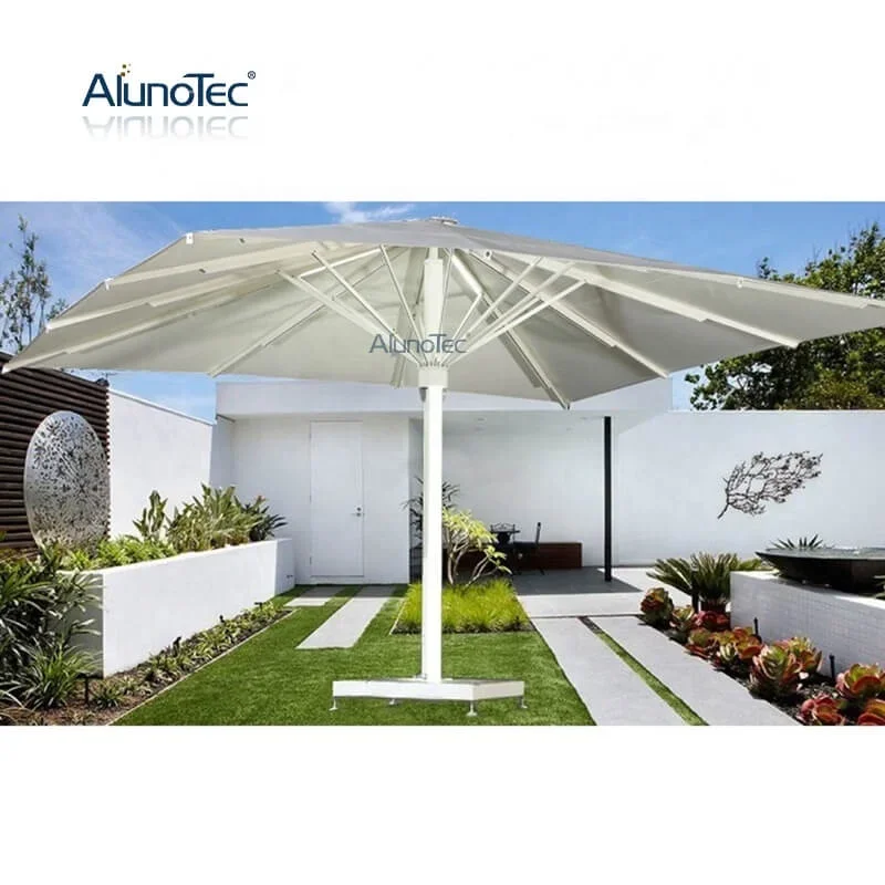 Cafe Shop Aluminum Alloy Frame Fabric Roof Umbrella Outdoor Waterproof Round White Shading Umbrella