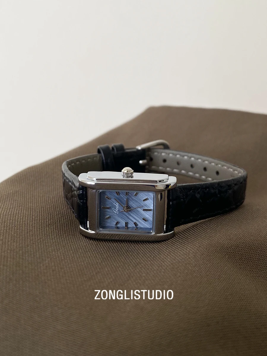 Zongli Korean retro watch for women with elegant leather strap, natural motherofpearl square simple and fashionable quartz watch