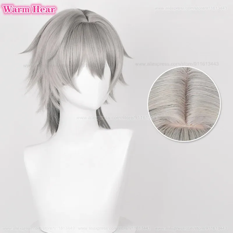 Gioco HSR Trailblazer Capelli sintetici Unisex 36 cm/52 cm Grigio sfumato Cosplay Anime Parrucche di Halloween resistenti al calore + Un berretto per parrucca