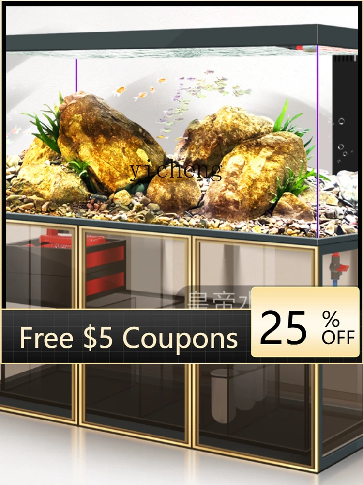 

Y1 Super White Glass Industrial Style Dragon Fish Tank Fish Tank Living Room Small Bottom Filter Change Water