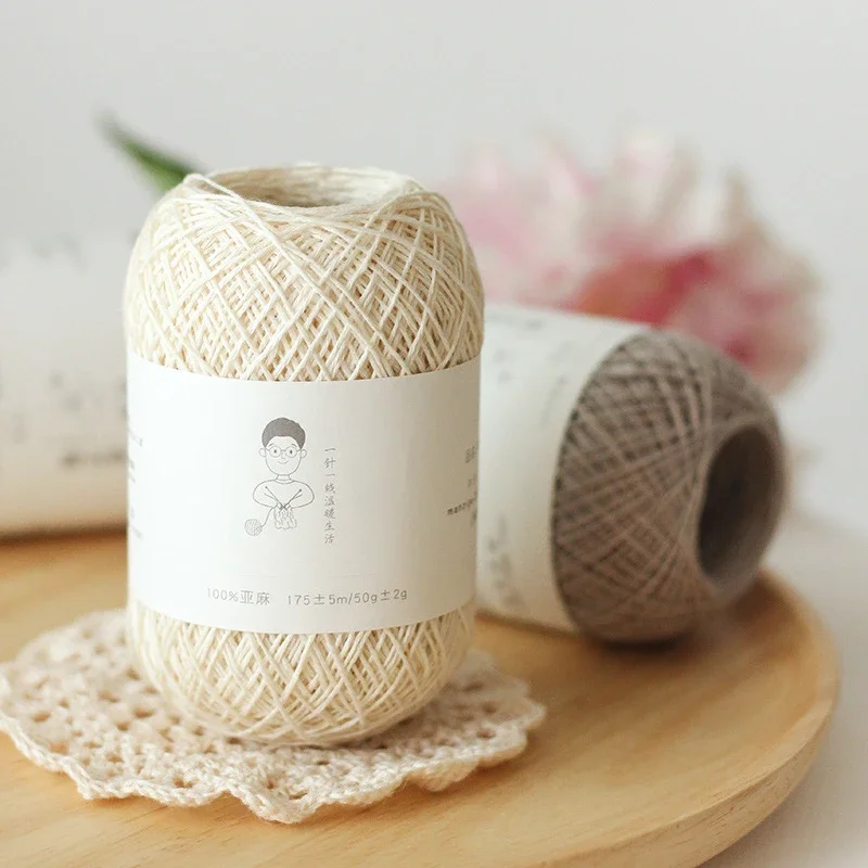 50G/Ball Linen Thread # 5 Lace Fine Thread Handwoven Shawl Carpet DIY Pillowcase Doll Material Wrapped with Fine Linen Thread