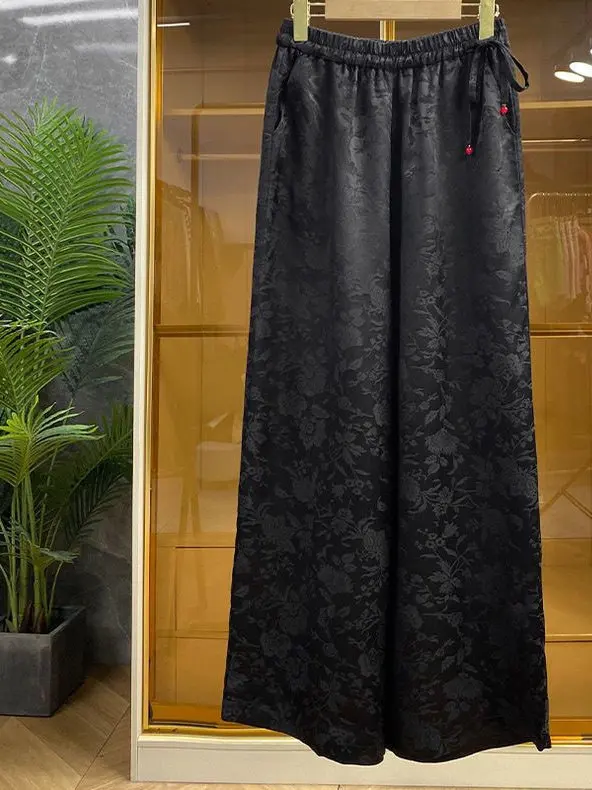 Plones Anchos de Estilo Chino de Alta Calidad para Mujer, Cintura Elástica Hoada, Sensación de Caída, Detalles Bordados...