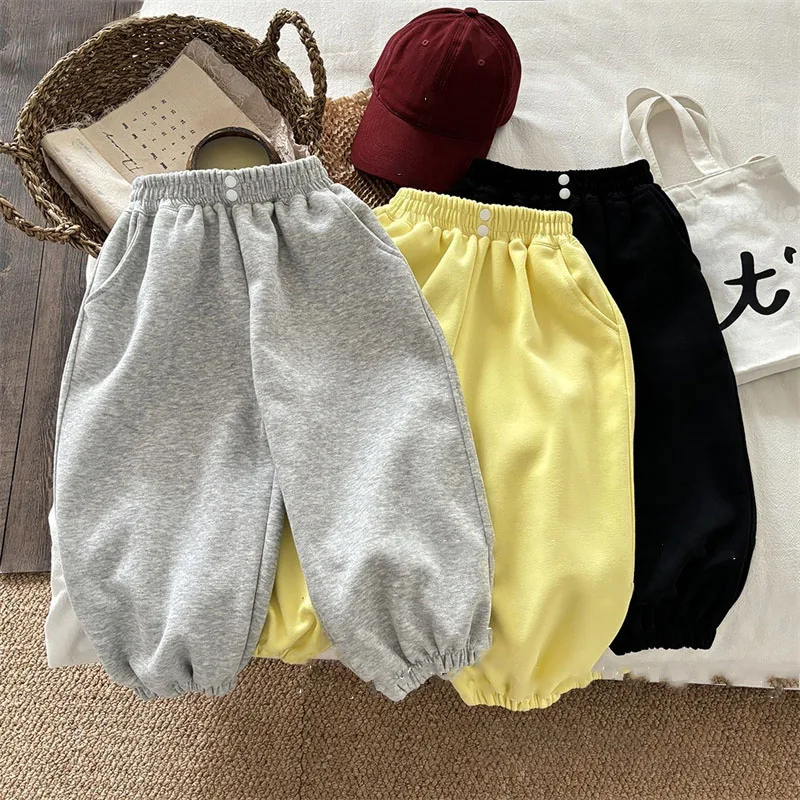 New Children Pants Spring Autumn Casual Sports Trousers Boys Girls Korean Solid Color Fashion Versatile Kids Baby Clothing Pants