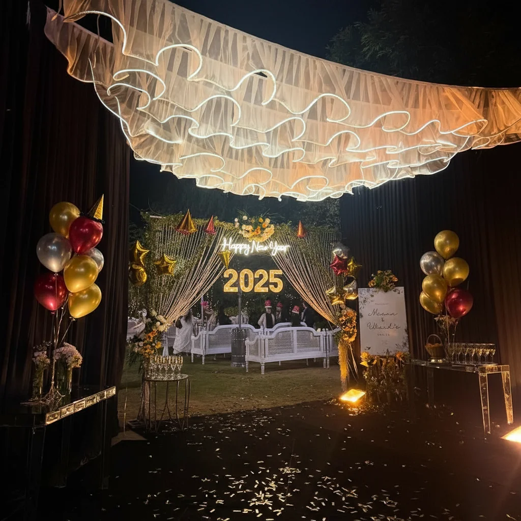 

Новогодний потолочный декор, волнистая прозрачная марлевая занавеска с гирляндами, для вечеринки, дня рождения, свадьбы, сцены, фон 10 м