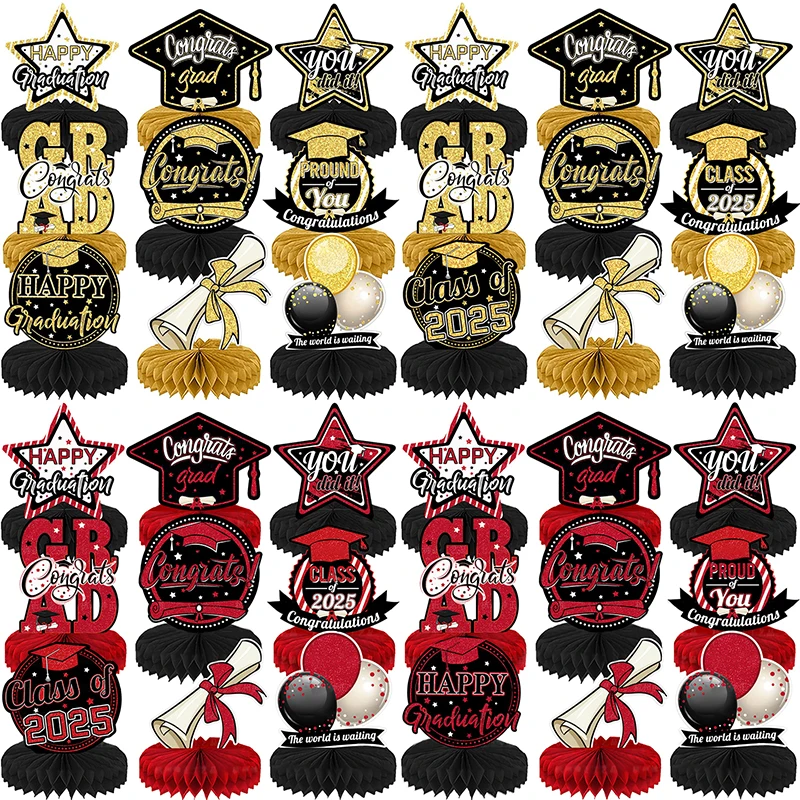9pcs Graduation Decorations Supplies Grad Honeycomb Centerpiece Graduation Table Topper Party Favor Photo Booth Prop