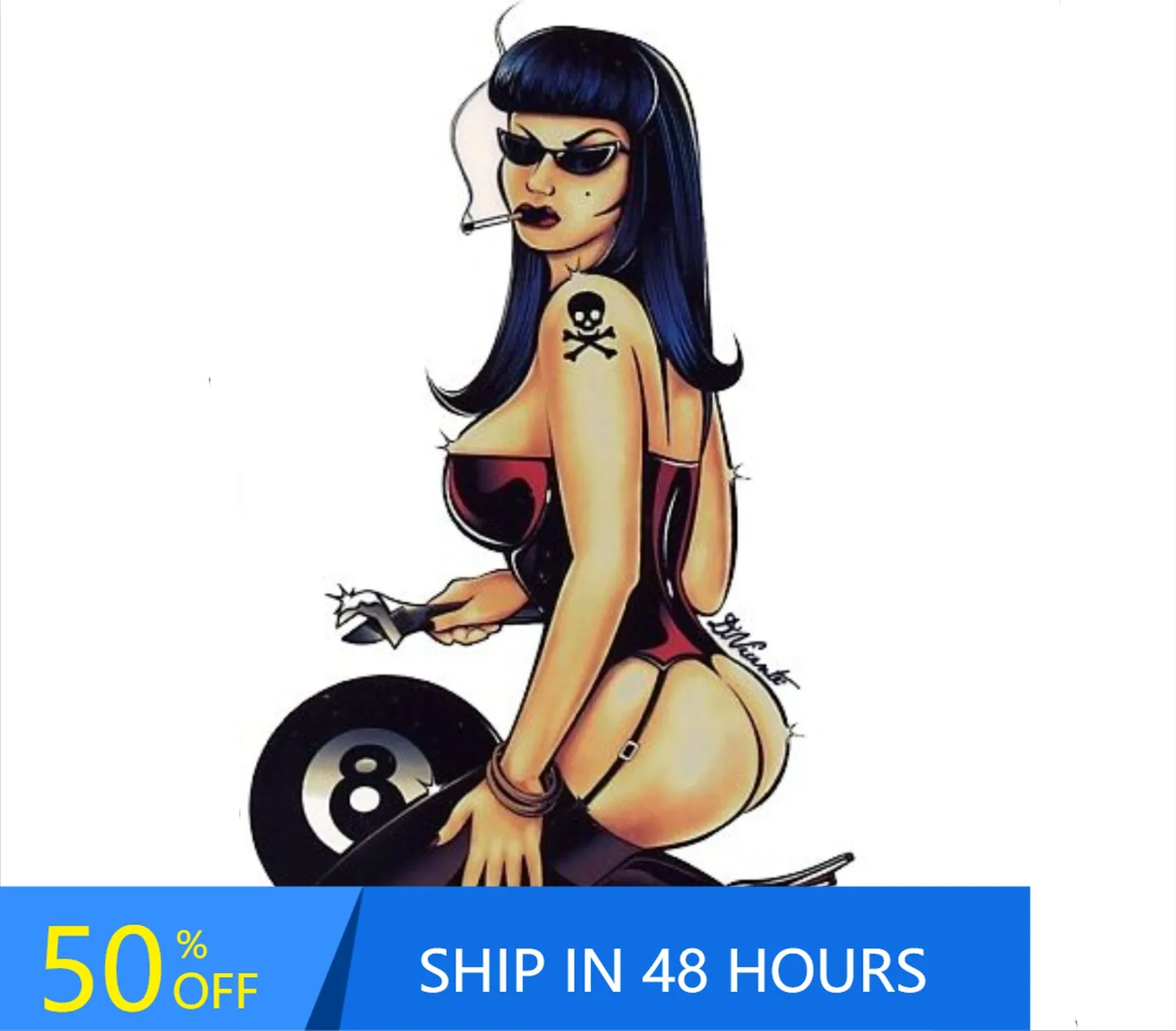 

ROCKABILLY PinUp Wrench Girl Trendy Laptop Truck Boat Bumper Waterproof Vinyl Decal Sticker Unique Vintage Funny