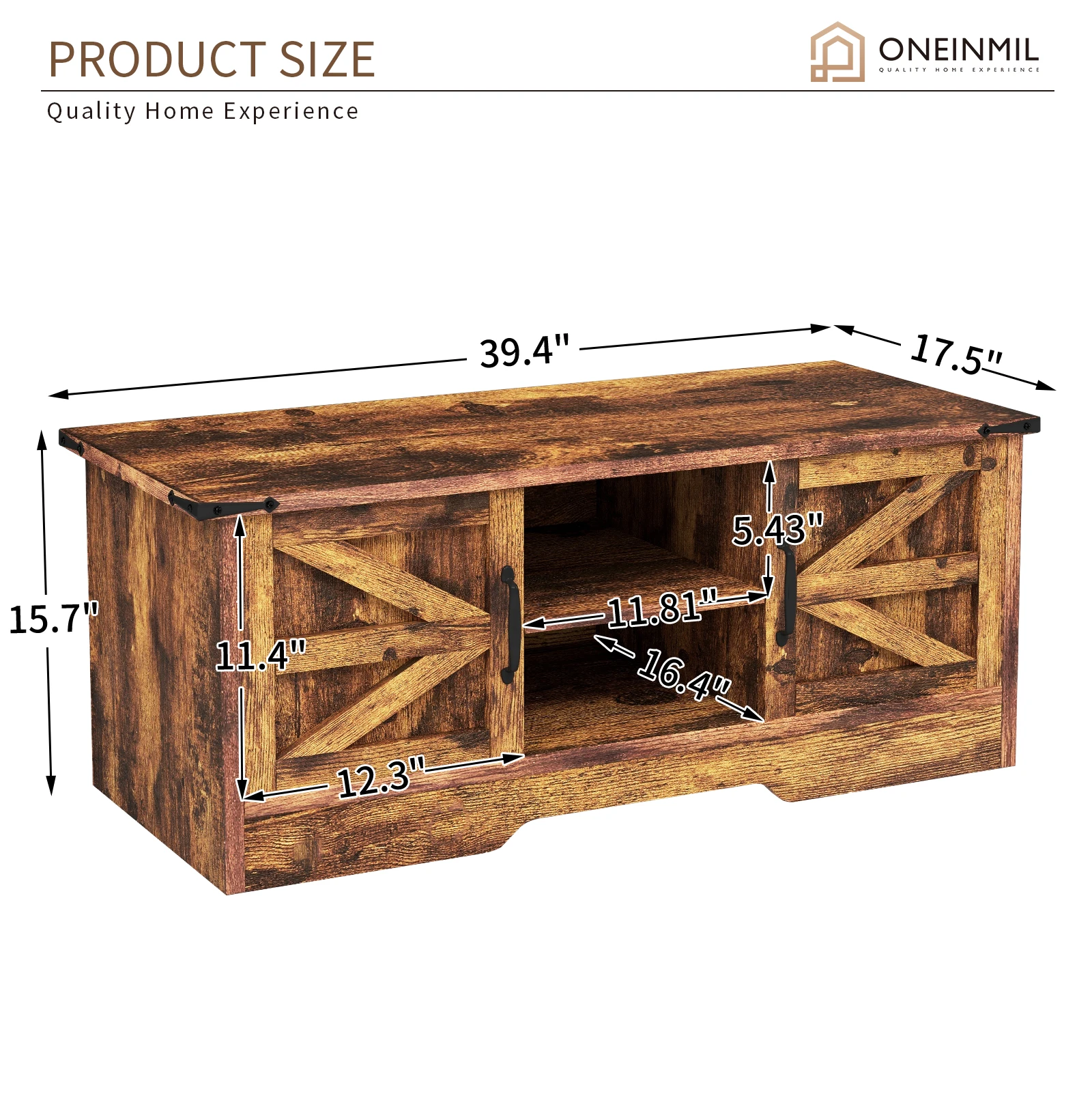 Oneinmil-Mesa de café com portas de celeiro, mesa central da fazenda com armazenamento, estilo rústico moderno, mesa de madeira, marrom